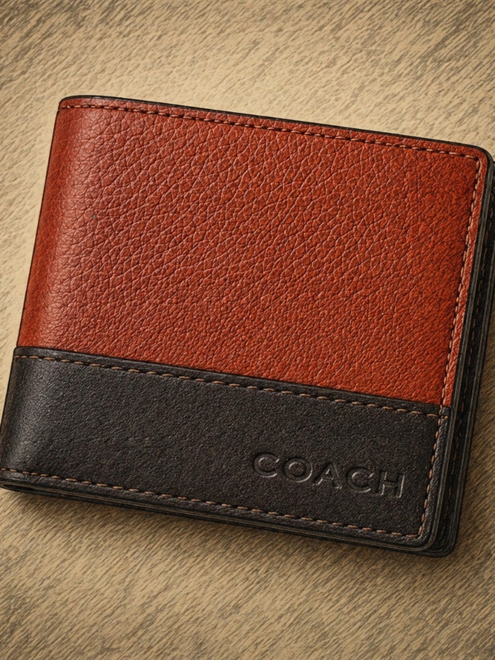 Coach Men’s Leather Bifold Wallet Two Tone Brown Black Classic Luxury